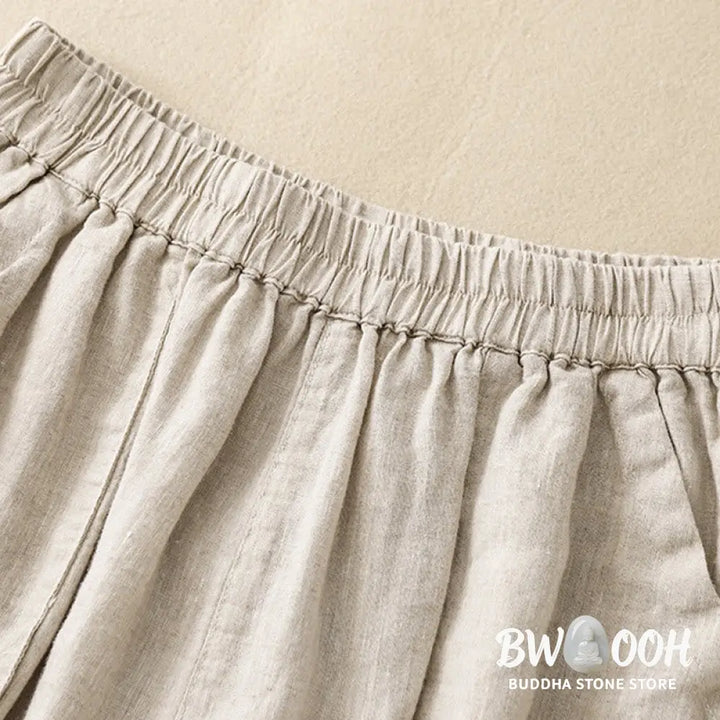 Buddha Stones Summer Casual Plain Cotton Linen Women’s Elasti Straight Shorts With Pockets - Women’s Shorts