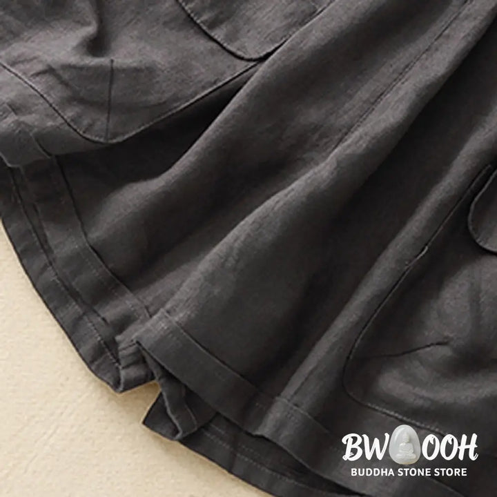 Buddha Stones Summer Casual Plain Cotton Linen Women’s Elasti Straight Shorts With Pockets - Women’s Shorts