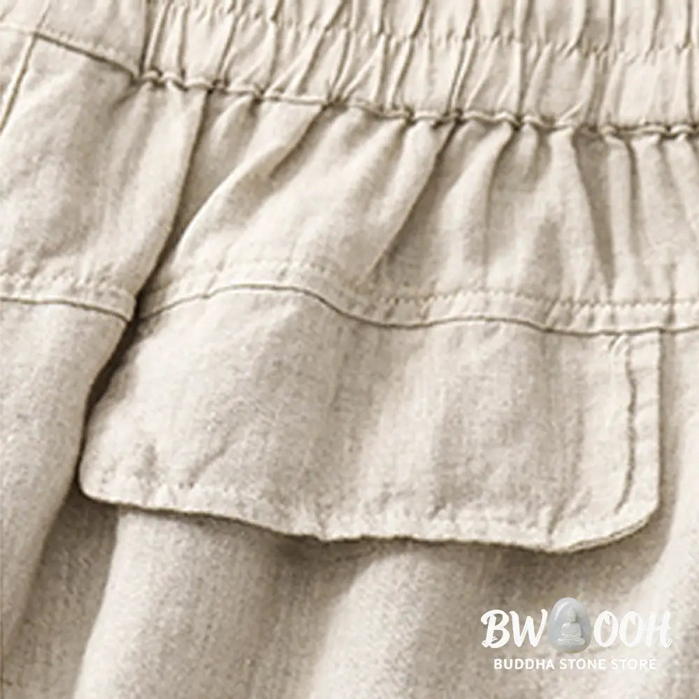 Buddha Stones Summer Casual Plain Cotton Linen Women’s Elasti Straight Shorts With Pockets - Women’s Shorts