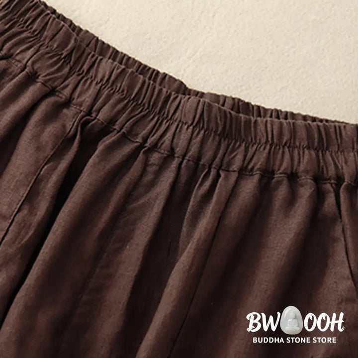Buddha Stones Summer Casual Plain Cotton Linen Women’s Elasti Straight Shorts With Pockets - Women’s Shorts