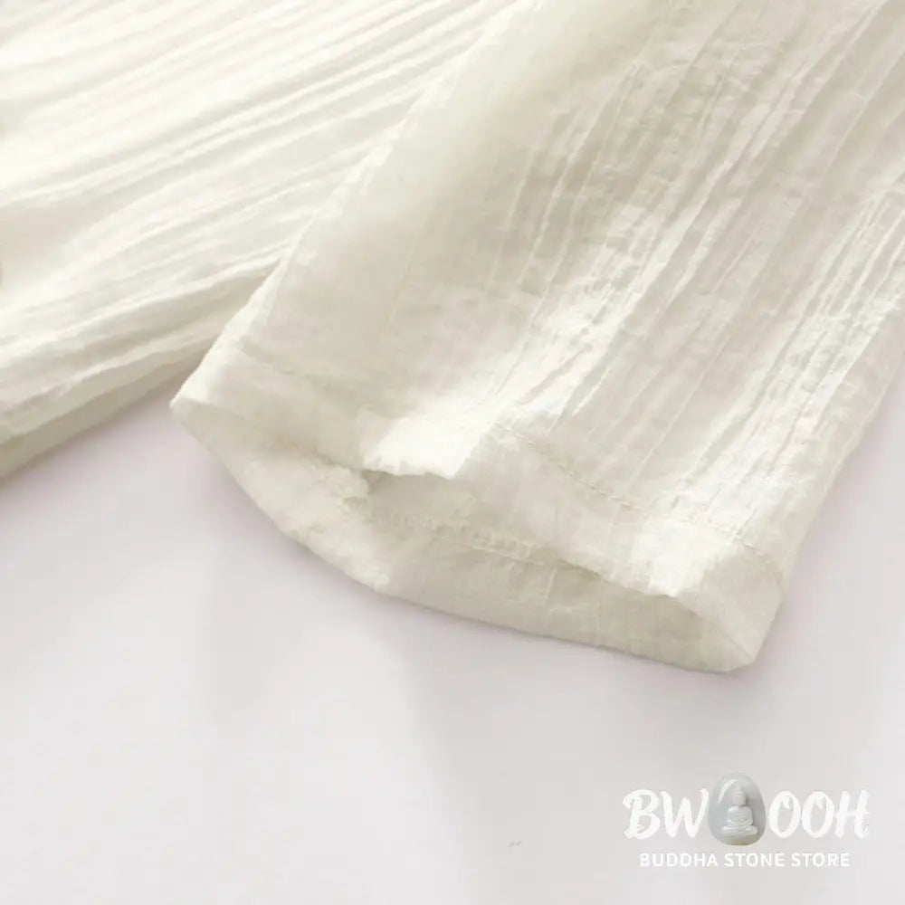 Buddha Stones Summer Casual Plain Embroidery Double Layer Short Sleeve Cotton Linen Midi Dress - Midi Dress