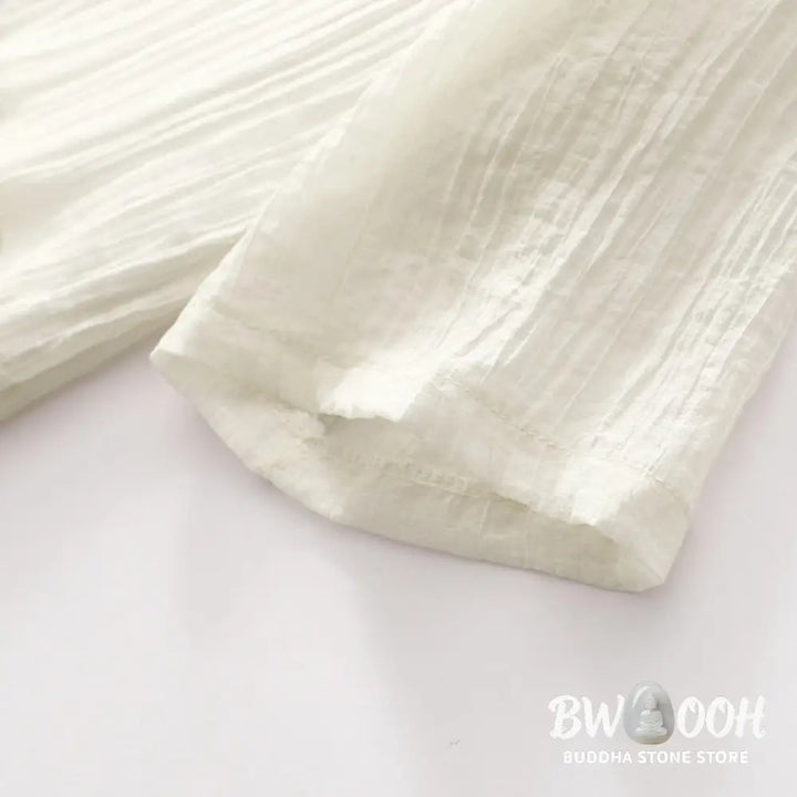 Buddha Stones Summer Casual Plain Embroidery Double Layer Short Sleeve Cotton Linen Midi Dress - Midi Dress