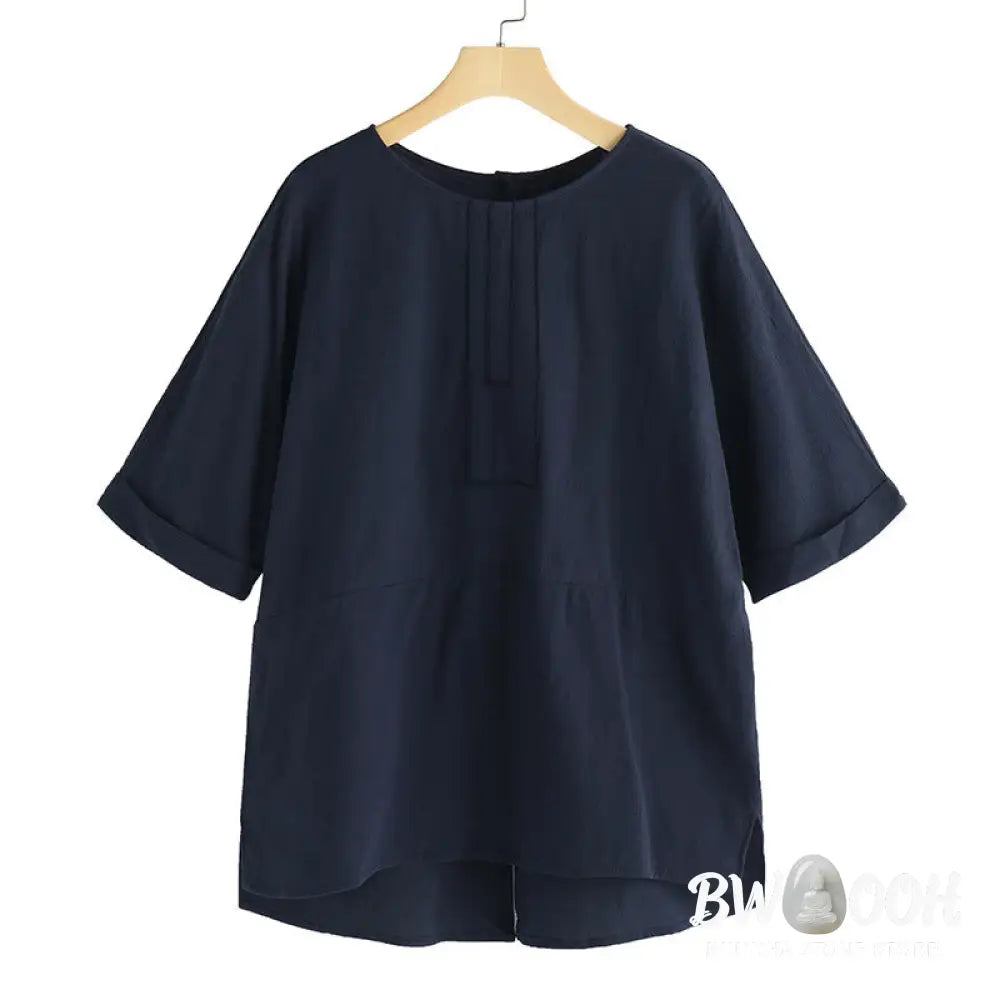 Buddha Stones Summer Casual Plain Half Sleeve Crew Neck Side Slit Women’s T-Shirt - Women’s T-Shirts