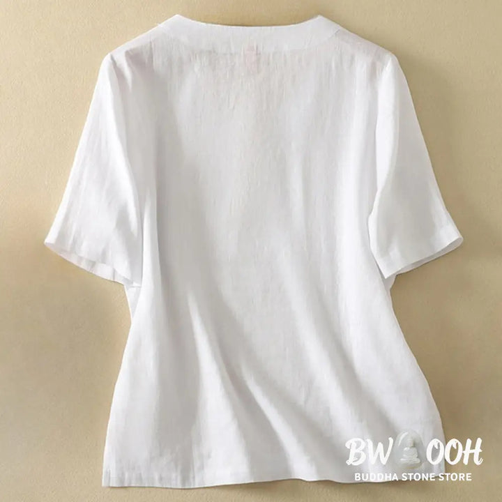 Buddha Stones Summer Casual Plain Women’s V-neck Design Half Sleeve T-shirt - Women’s T-Shirts