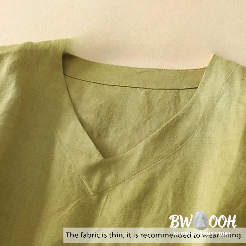 Buddha Stones Summer Casual Plain Women’s V-neck Design Half Sleeve T-shirt - Women’s T-Shirts