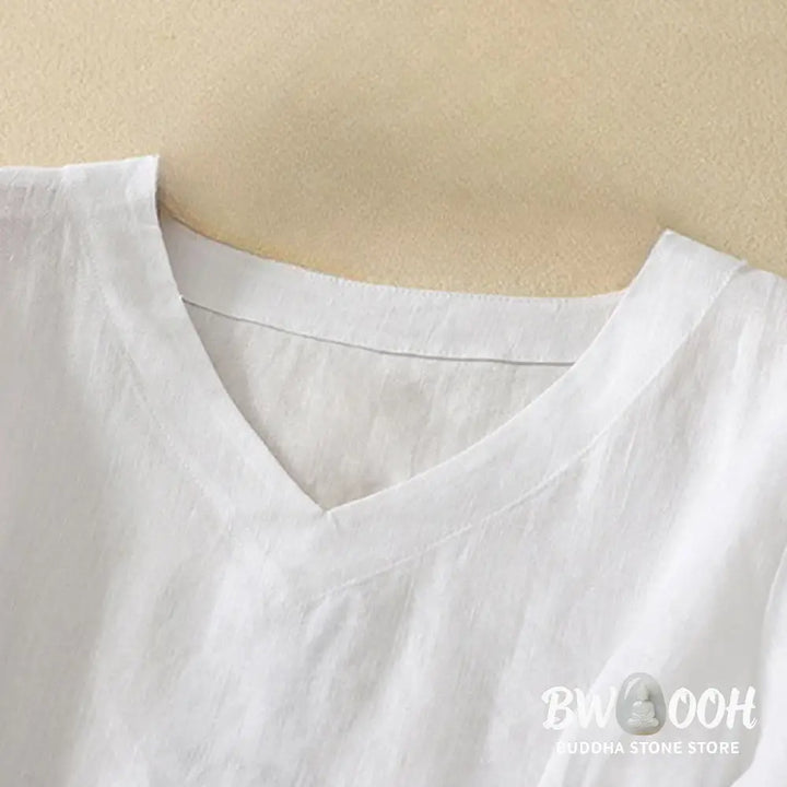 Buddha Stones Summer Casual Plain Women’s V-neck Design Half Sleeve T-shirt - Women’s T-Shirts