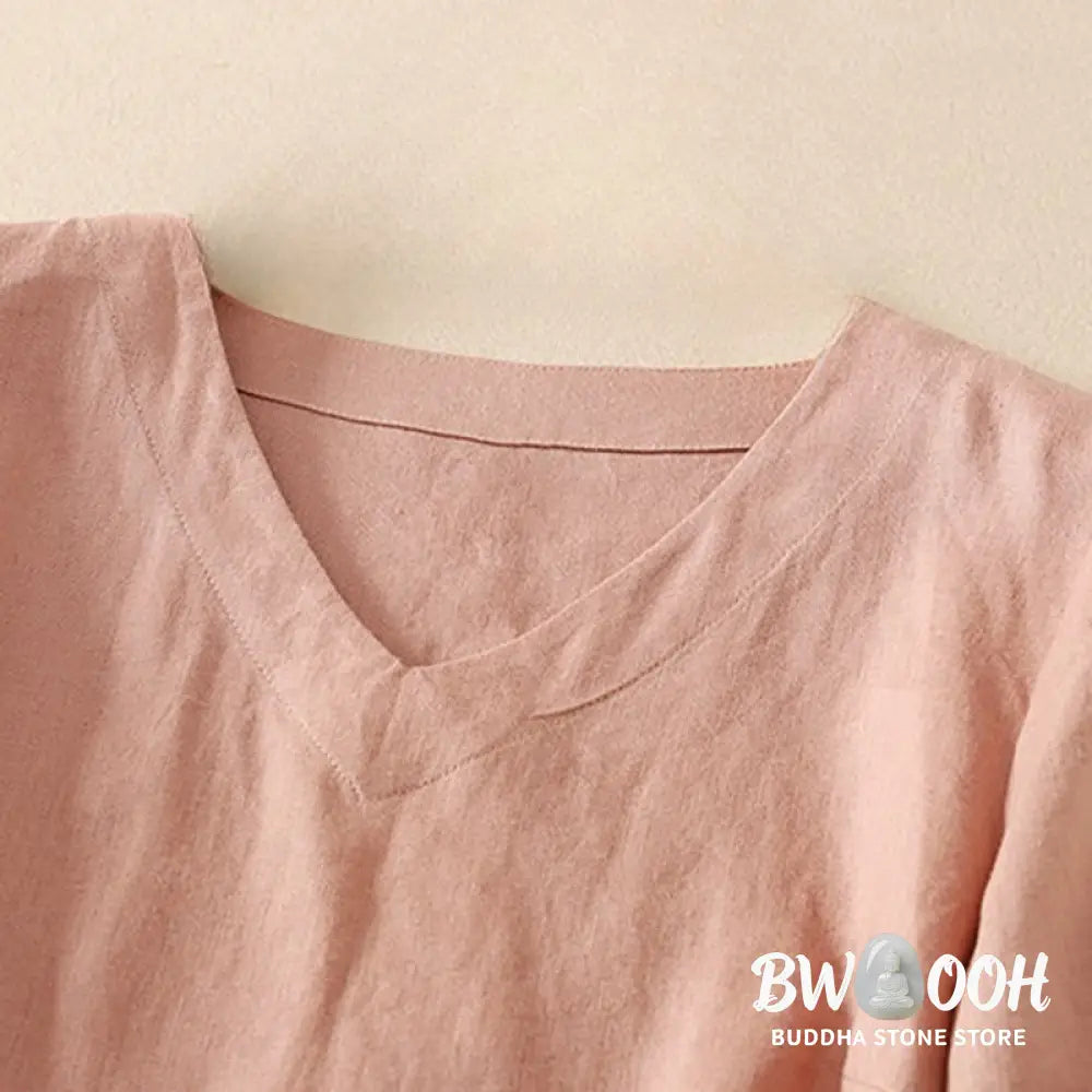 Buddha Stones Summer Casual Plain Women’s V-neck Design Half Sleeve T-shirt - Women’s T-Shirts