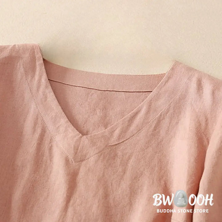 Buddha Stones Summer Casual Plain Women’s V-neck Design Half Sleeve T-shirt - Women’s T-Shirts