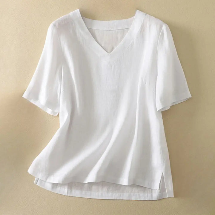 Buddha Stones Summer Casual Plain Women’s V-neck Design Half Sleeve T-shirt - White / US4，UK/AU8，EU36 (L) - Women’s