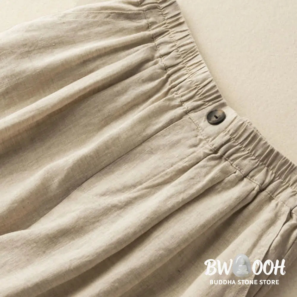 Buddha Stones Summer Casual Plain Zipper Button Cotton Linen Women’s Shorts With Pockets - Women’s Shorts