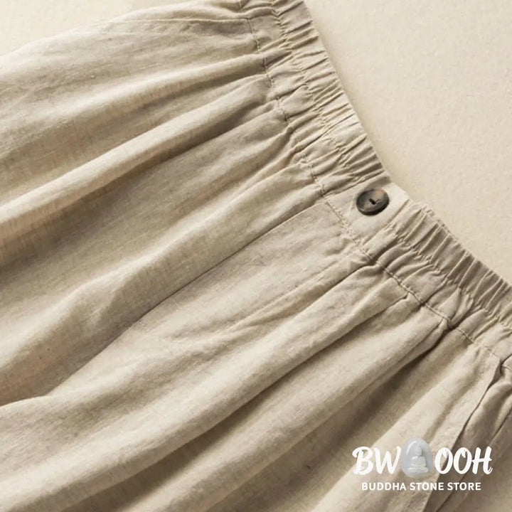 Buddha Stones Summer Casual Plain Zipper Button Cotton Linen Women’s Shorts With Pockets - Women’s Shorts