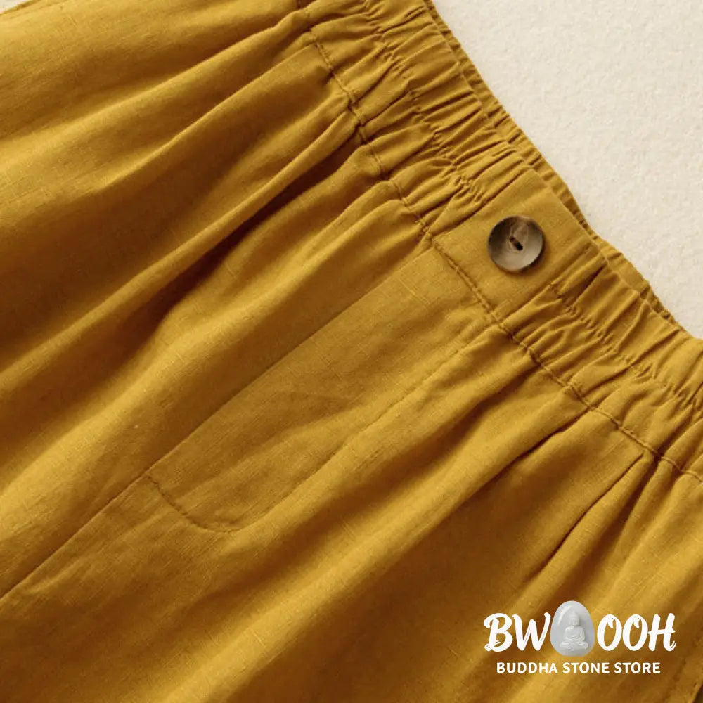 Buddha Stones Summer Casual Plain Zipper Button Cotton Linen Women’s Shorts With Pockets - Women’s Shorts