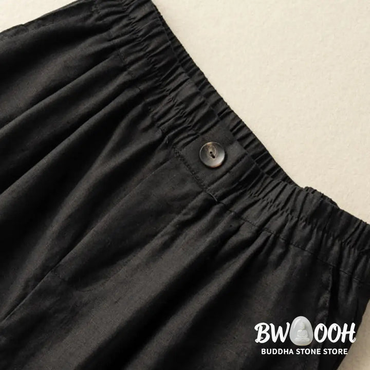 Buddha Stones Summer Casual Plain Zipper Button Cotton Linen Women’s Shorts With Pockets - Women’s Shorts