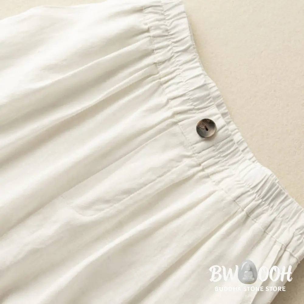 Buddha Stones Summer Casual Plain Zipper Button Cotton Linen Women’s Shorts With Pockets - Women’s Shorts
