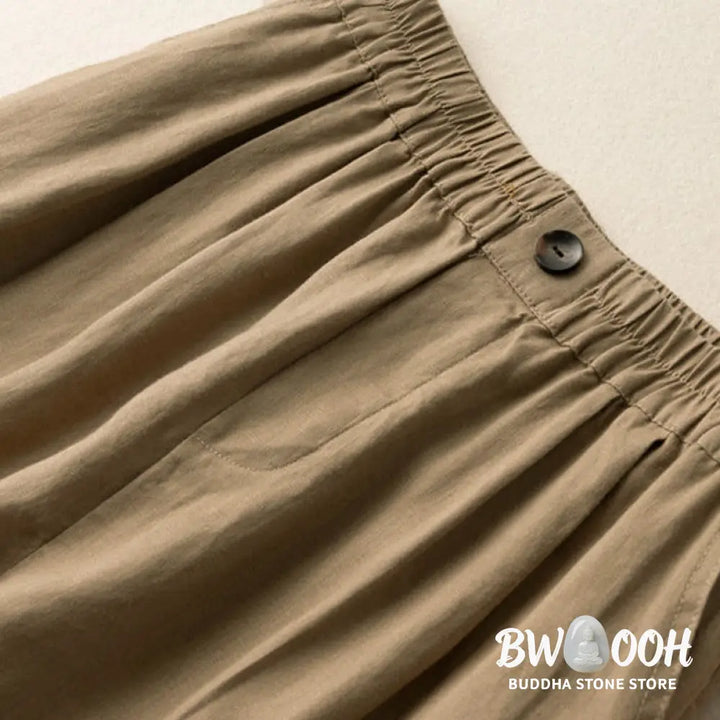 Buddha Stones Summer Casual Plain Zipper Button Cotton Linen Women’s Shorts With Pockets - Women’s Shorts