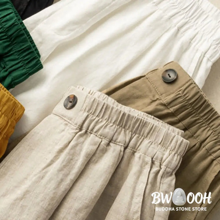 Buddha Stones Summer Casual Plain Zipper Button Cotton Linen Women’s Shorts With Pockets - Women’s Shorts