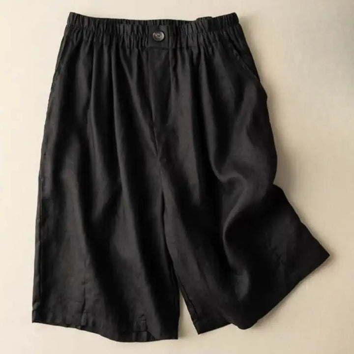 Buddha Stones Summer Casual Plain Zipper Button Cotton Linen Women’s Shorts With Pockets - Black / US2，UK/AU6，EU34 (L)