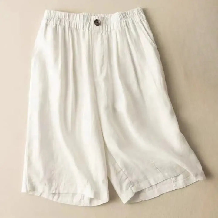 Buddha Stones Summer Casual Plain Zipper Button Cotton Linen Women’s Shorts With Pockets - White / US2，UK/AU6，EU34 (L)