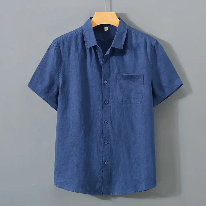 Buddha Stones Summer Casual Pure Color Button Cotton Men’s Short Sleeve Shirt WIth Pocket - MidnightBlue