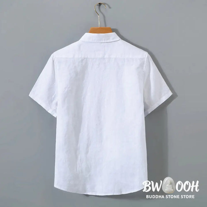 Buddha Stones Summer Casual Pure Color Button Cotton Men’s Short Sleeve Shirt WIth Pocket - Men’s Shirts