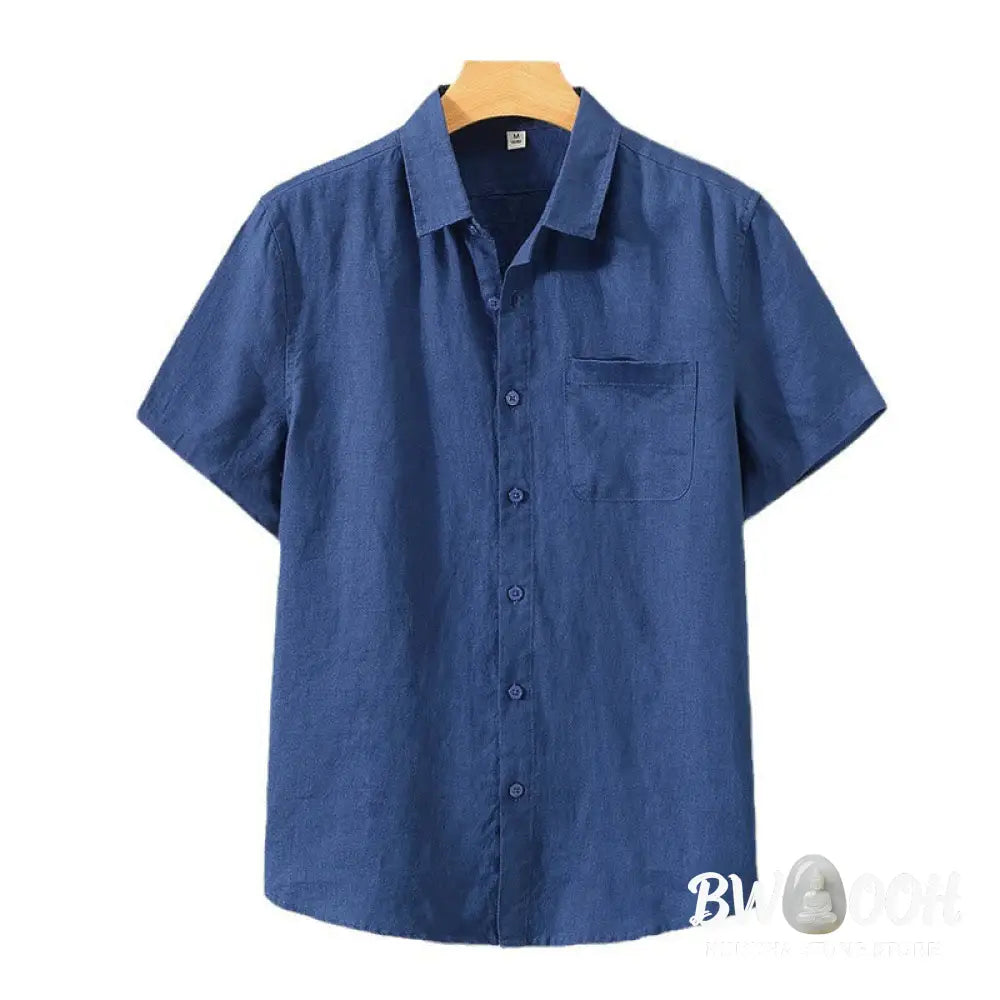 Buddha Stones Summer Casual Pure Color Button Cotton Men’s Short Sleeve Shirt WIth Pocket - Men’s Shirts