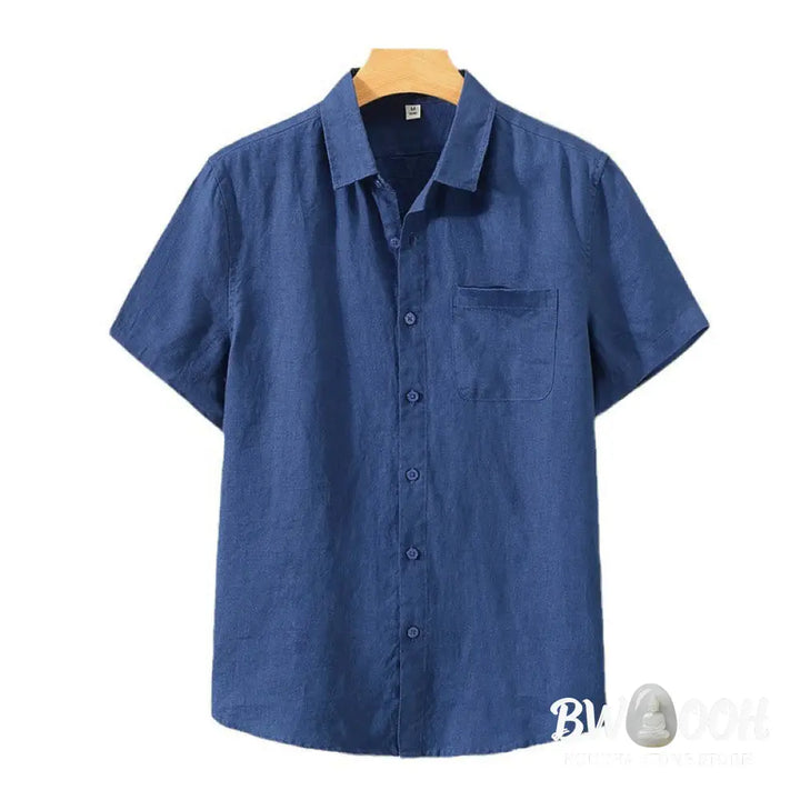 Buddha Stones Summer Casual Pure Color Button Cotton Men’s Short Sleeve Shirt WIth Pocket - Men’s Shirts