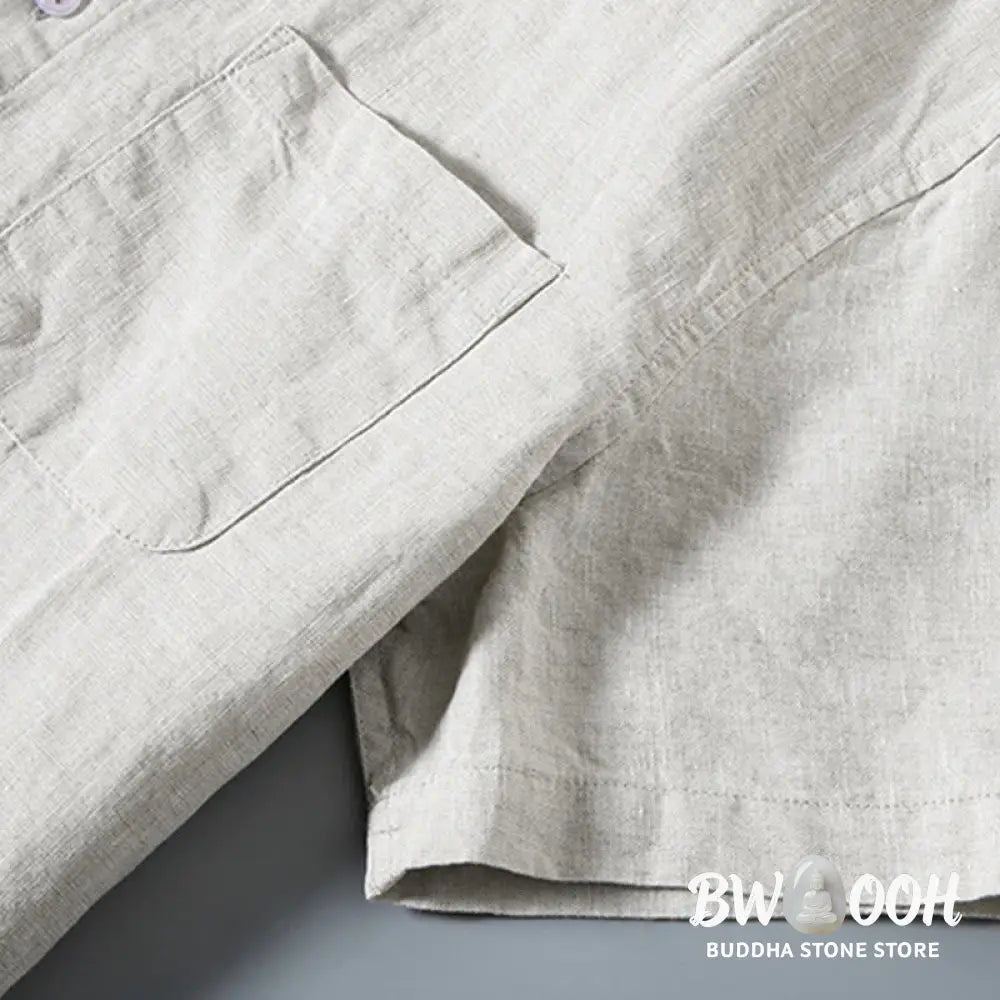 Buddha Stones Summer Casual Pure Color Button Cotton Men’s Short Sleeve Shirt WIth Pocket - Men’s Shirts