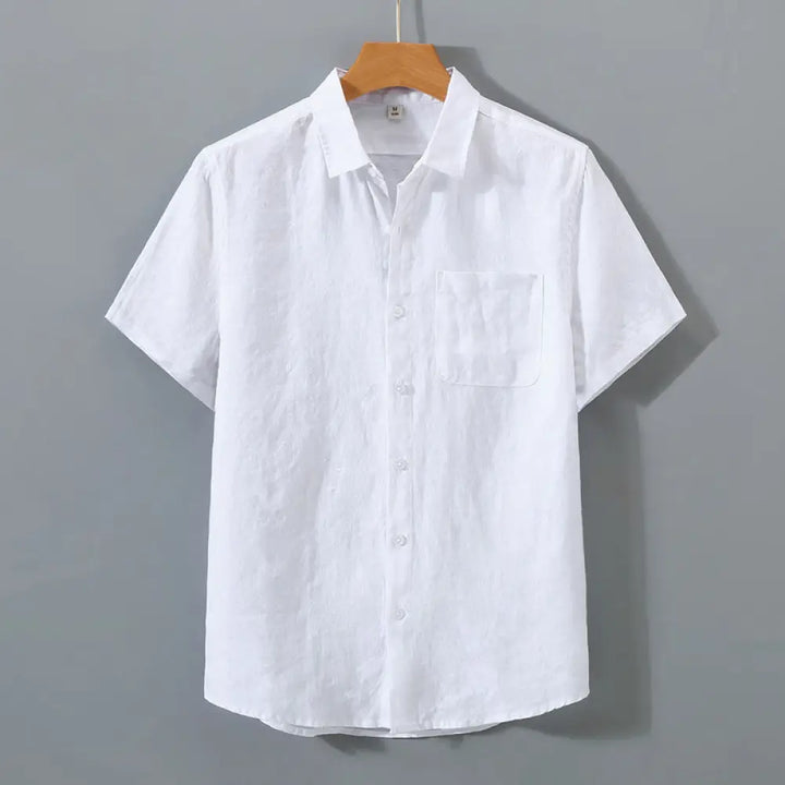Buddha Stones Summer Casual Pure Color Button Cotton Men’s Short Sleeve Shirt WIth Pocket - White / US/UK/AU34，EU44 (L)