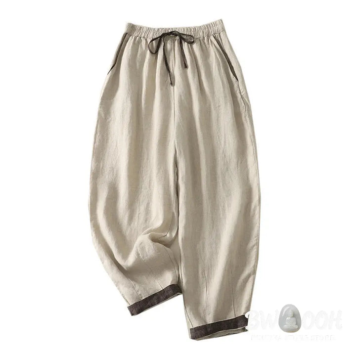 Buddha Stones Summer Casual Pure Color Drawstring 9 Length Cotton Linen Women’s Harem Pants With Pockets - Women’s