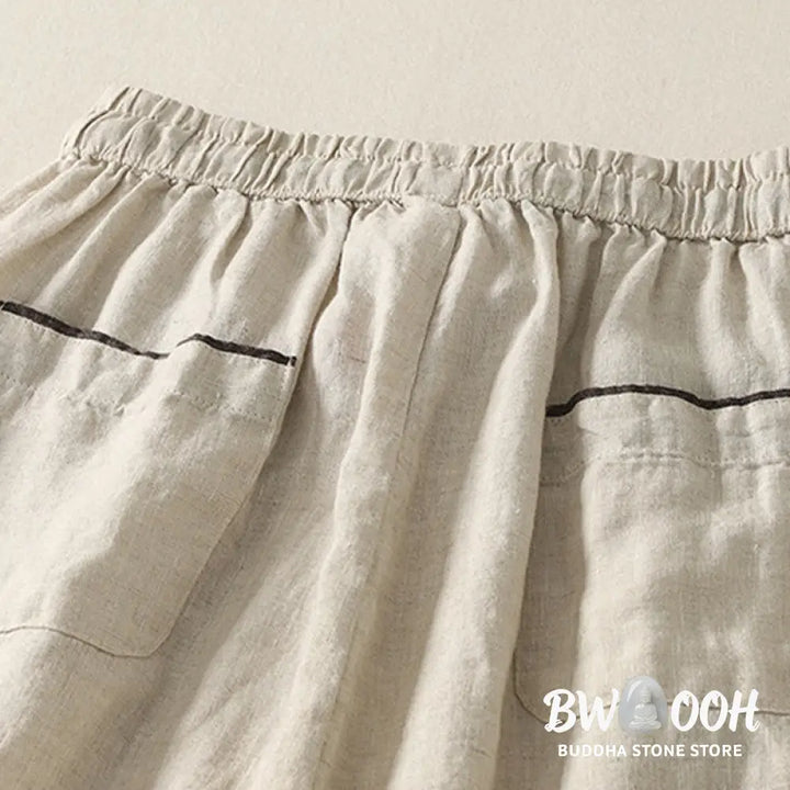 Buddha Stones Summer Casual Pure Color Drawstring 9 Length Cotton Linen Women’s Harem Pants With Pockets - Women’s