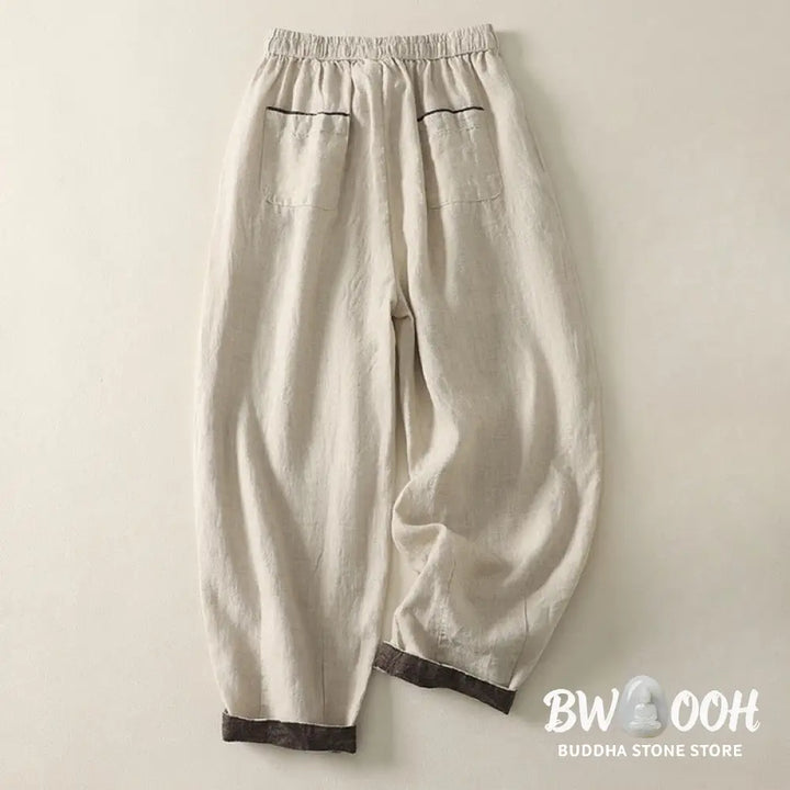 Buddha Stones Summer Casual Pure Color Drawstring 9 Length Cotton Linen Women’s Harem Pants With Pockets - Women’s