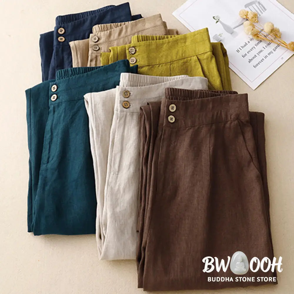 BWOOOH printed wide-leg yoga pants - Summer Casual Simple Design Linen Women&