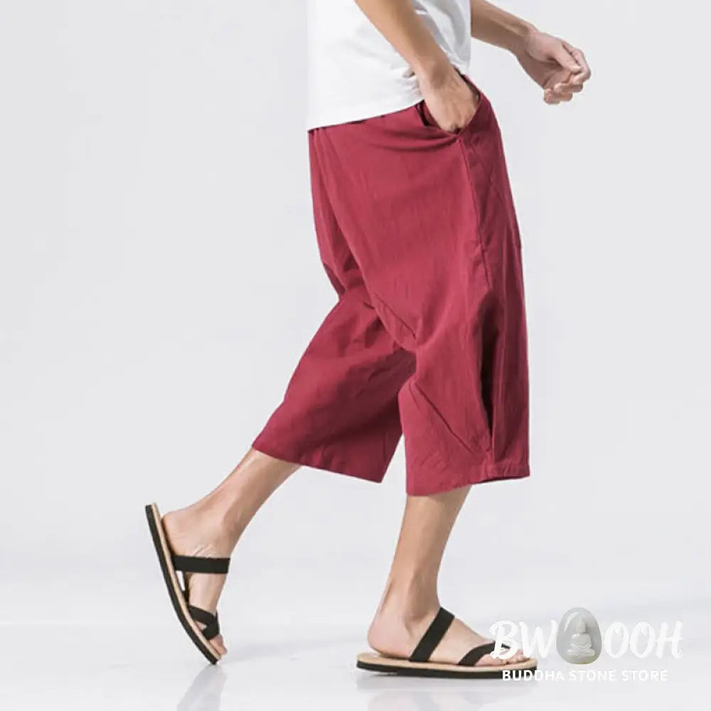 Buddha Stones Summer Casual Simple Plain Design 7-8 Length Men’s Drawstring Pants With Pockets - Men’s Pants