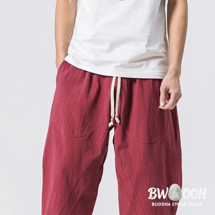 Buddha Stones Summer Casual Simple Plain Design 7-8 Length Men’s Drawstring Pants With Pockets - Men’s Pants