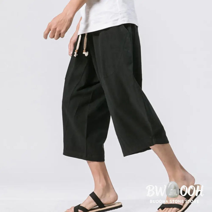 Buddha Stones Summer Casual Simple Plain Design 7-8 Length Men’s Drawstring Pants With Pockets - Men’s Pants