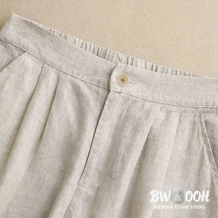 Buddha Stones Summer Casual Solid Color Zipper Button Acrylic Fiber Frog Button Women’s Shorts With Pockets - Women’s
