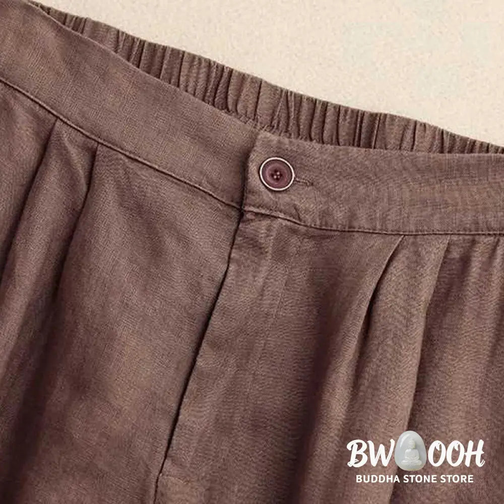 Buddha Stones Summer Casual Solid Color Zipper Button Acrylic Fiber Frog Button Women’s Shorts With Pockets - Women’s