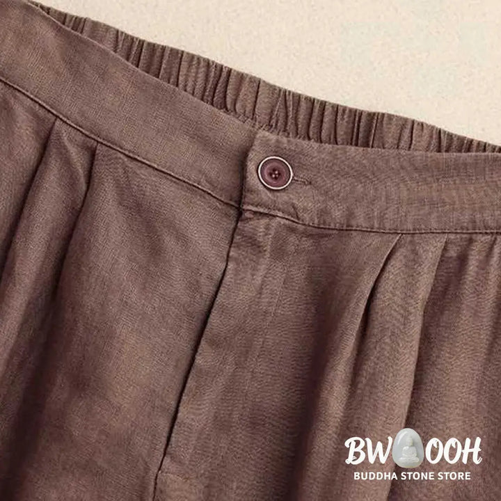 Buddha Stones Summer Casual Solid Color Zipper Button Acrylic Fiber Frog Button Women’s Shorts With Pockets - Women’s