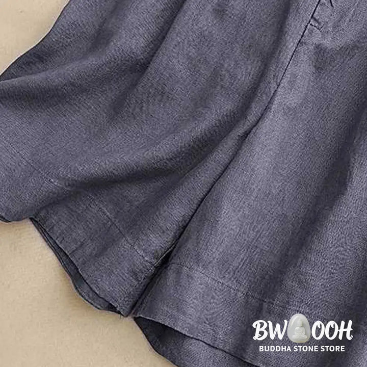 Buddha Stones Summer Casual Solid Color Zipper Button Acrylic Fiber Frog Button Women’s Shorts With Pockets - Women’s
