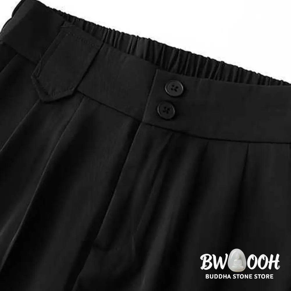 Buddha Stones Summer Casual Zipper Button Loose Plain Cotton Linen Women’s Shorts With Pockets - Women’s Shorts