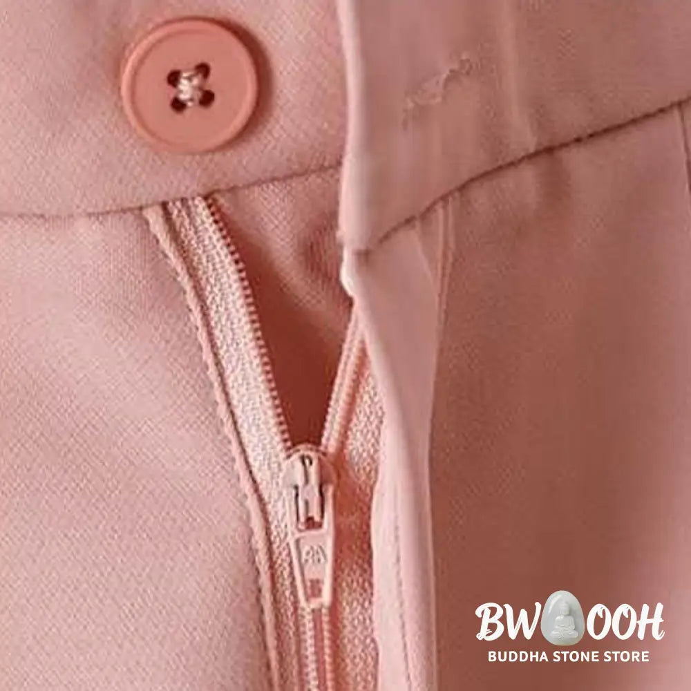 Buddha Stones Summer Casual Zipper Button Loose Plain Cotton Linen Women’s Shorts With Pockets - Women’s Shorts