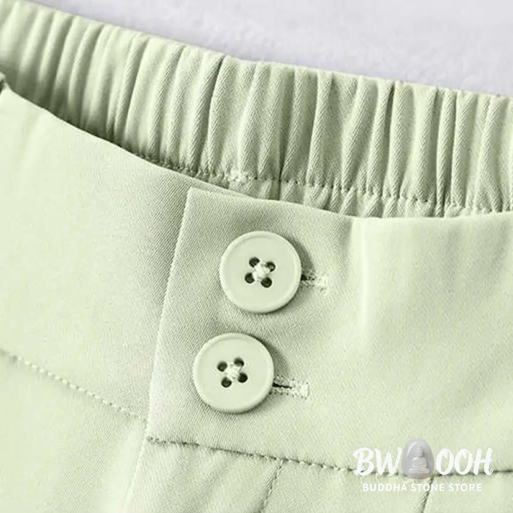 Buddha Stones Summer Casual Zipper Button Loose Plain Cotton Linen Women’s Shorts With Pockets - Women’s Shorts