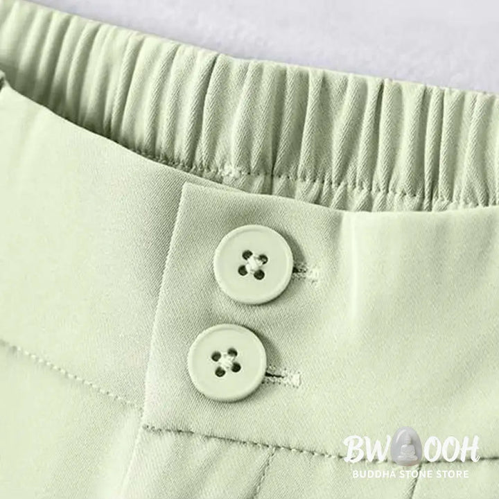 Buddha Stones Summer Casual Zipper Button Loose Plain Cotton Linen Women’s Shorts With Pockets - Women’s Shorts