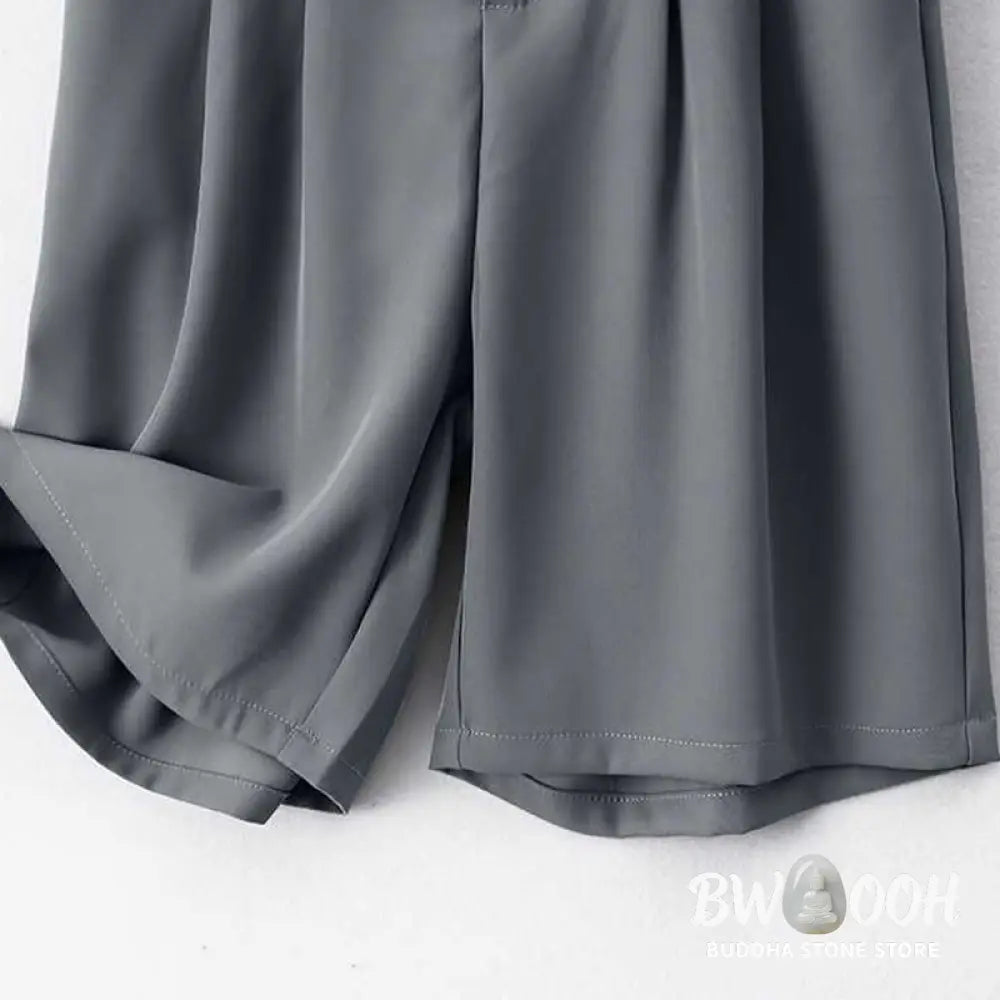Buddha Stones Summer Casual Zipper Button Loose Plain Cotton Linen Women’s Shorts With Pockets - Women’s Shorts