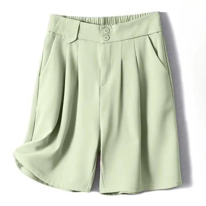 Buddha Stones Summer Casual Zipper Button Loose Plain Cotton Linen Women’s Shorts With Pockets - Honeydew