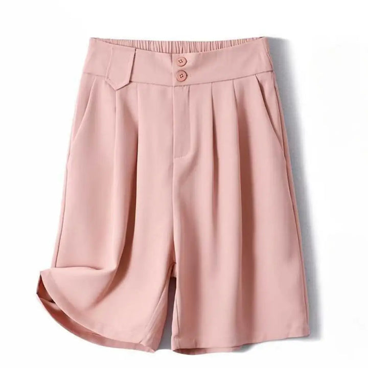 Buddha Stones Summer Casual Zipper Button Loose Plain Cotton Linen Women’s Shorts With Pockets - MistyRose