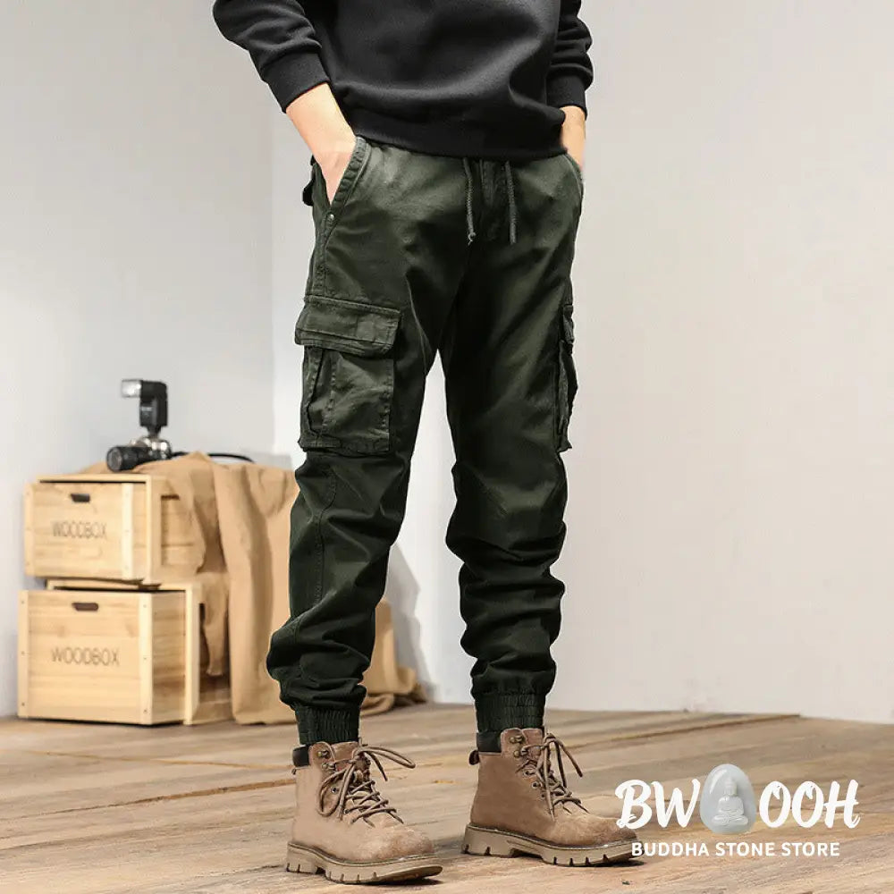 Buddha Stones Summer Cotton Elastic Cuffs Tapered Men’s Pants With Pockets - Men’s Pants