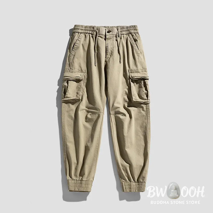 Buddha Stones Summer Cotton Elastic Cuffs Tapered Men’s Pants With Pockets - Men’s Pants