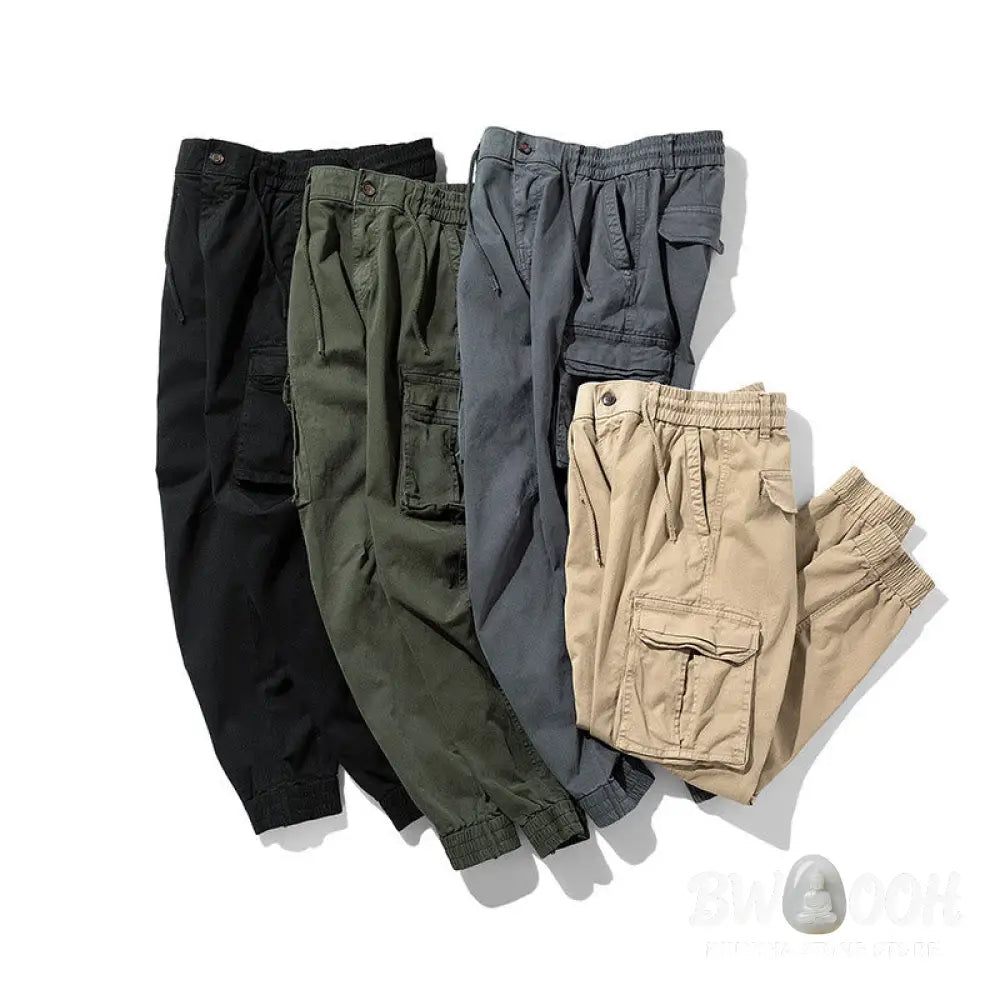 Buddha Stones Summer Cotton Elastic Cuffs Tapered Men’s Pants With Pockets - Men’s Pants