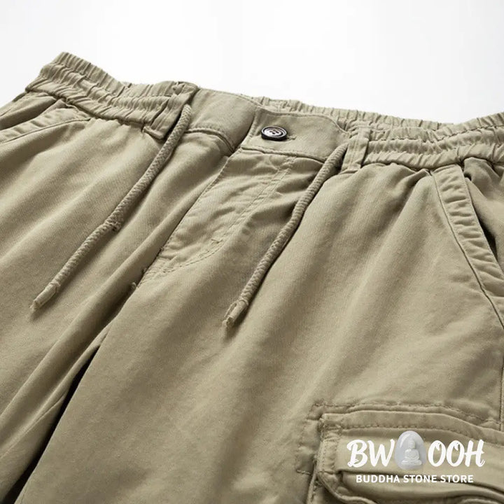 Buddha Stones Summer Cotton Elastic Cuffs Tapered Men’s Pants With Pockets - Men’s Pants